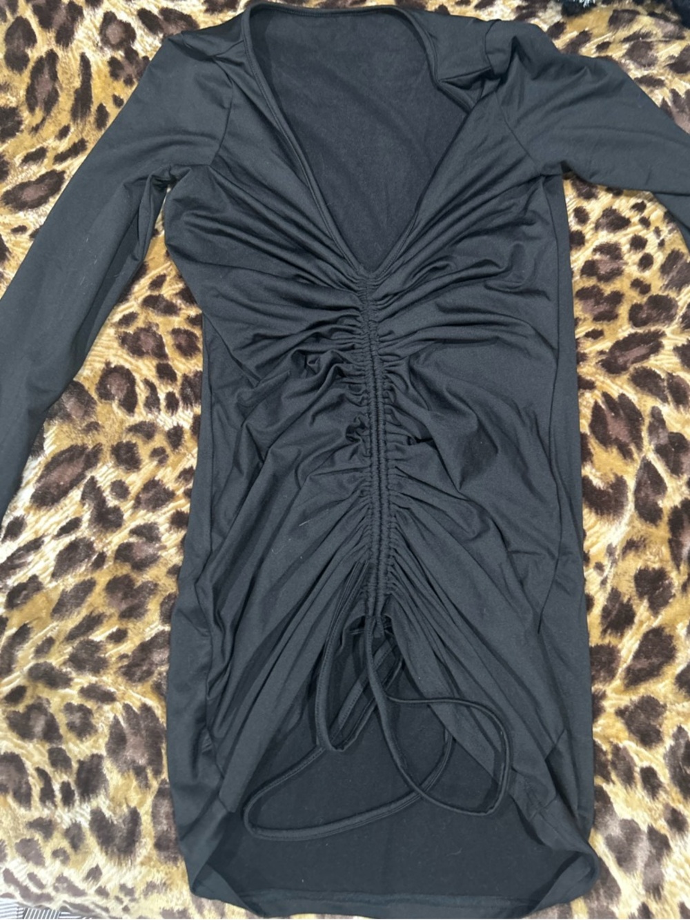 Black Ruched Front Long Sleeve Dress